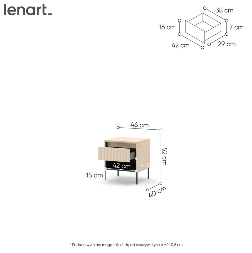 Szafka nocna z LED do sypialni Lenart TREND TS-10 Beż piaskowy + czarny