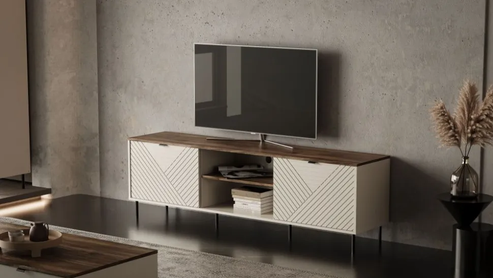 Szafka RTV do salonu EVO 2D/180 cm kaszmir / dąb castello EO-03