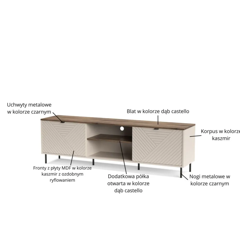 Szafka RTV do salonu EVO 2D/180 cm kaszmir / dąb castello EO-03