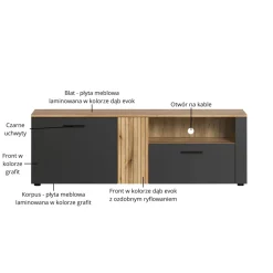 Szafka RTV Esteban 150 cm – nowoczesna szafka grafit/dąb evok z szufladą i wnęką