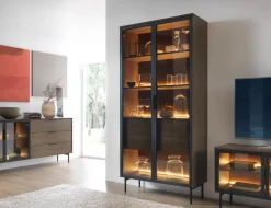 Szafka RTV Lumi 4D – dąb dunin / czerń z dymionym szkłem i oświetleniem LED