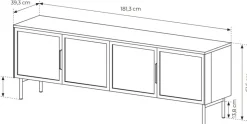 Szafka RTV Lumi 4D – kaszmir / złote uchwyty / białe nóżki z oświetleniem LED i hartowanym szkłem