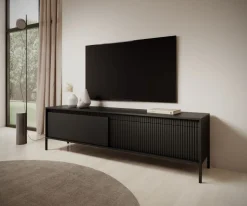 Szafka RTV ryflowana z szafkami 187 cm Senso 2d czarna