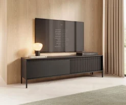 Szafka RTV ryflowana z szafkami 187 cm Senso 2d czarna