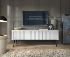 Szafka RTV z lamelowymi frontami Zova biała