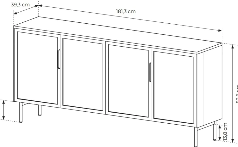 Szerok komoda Lumi 4D – dąb dunin / czerń z przeszklonymi frontami i oświetleniem LED