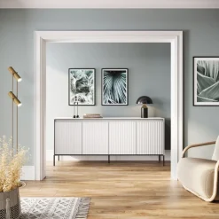 Szeroka komoda ryflowana  Lenart Trend TR-04 biała