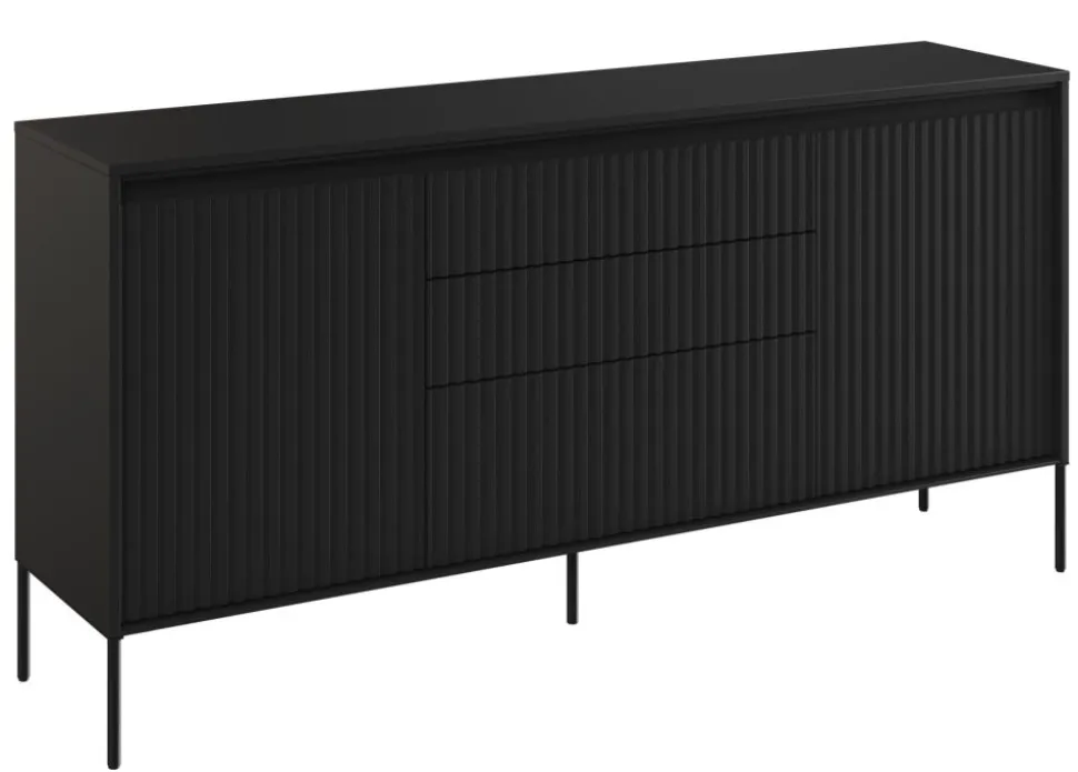 Szeroka komoda ryflowana Lenart Trend TR-01 czarna