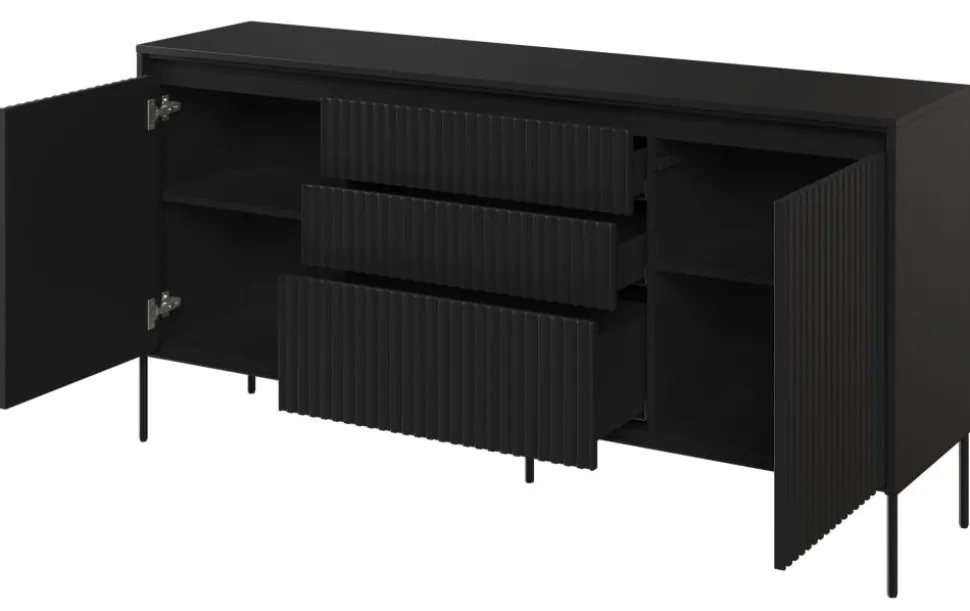 Szeroka komoda ryflowana Lenart Trend TR-01 czarna