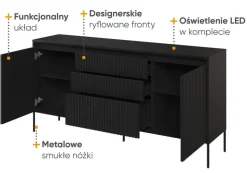 Szeroka komoda ryflowana Lenart Trend TR-01 czarna