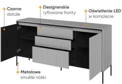 Szeroka komoda ryflowana Lenart Trend TR-01 szara