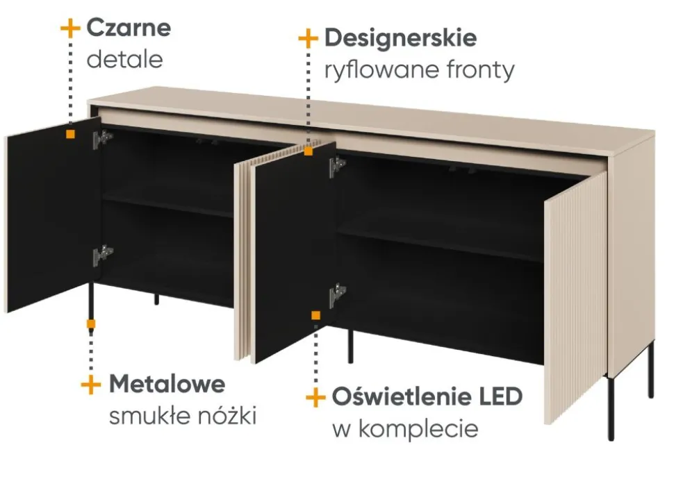 Szeroka komoda ryflowana Lenart Trend TR-04 beż piaskowy