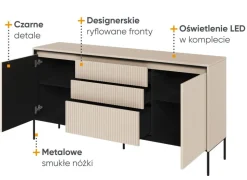 Szeroka komoda ryflowana Lenart Trend TR-01 beż piaskowy