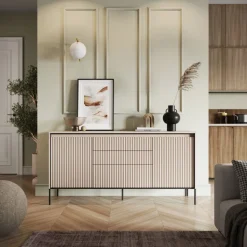 Szeroka komoda ryflowana Lenart Trend TR-01 beż piaskowy