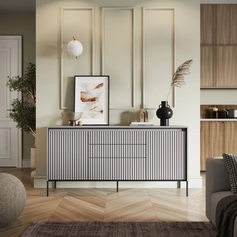Szeroka komoda ryflowana Lenart Trend TR-01 dąb artisan