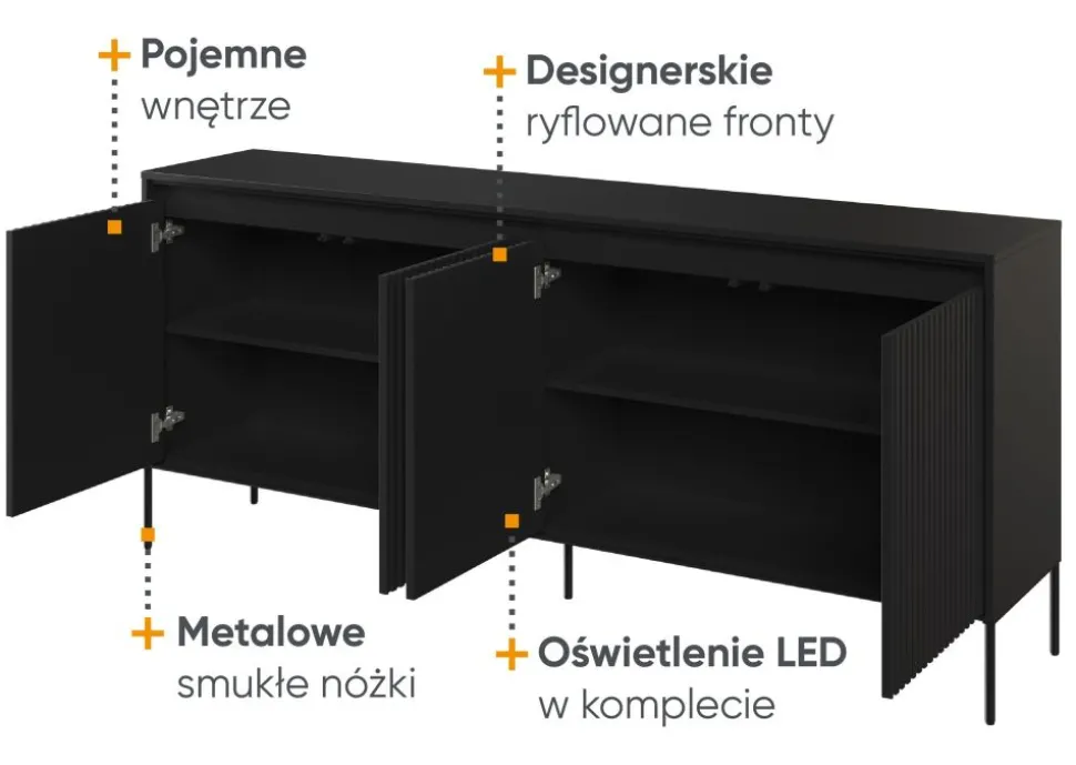 Szeroka komoda z lamelami Lenart Trend TR-04 czarna