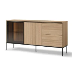 Szeroka komoda z witryną Lenart VISSO VI-05 dąb linearny