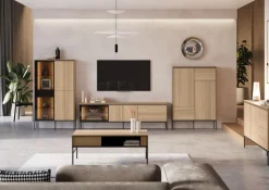 Szeroka komoda z witryną Lenart VISSO VI-05 dąb linearny