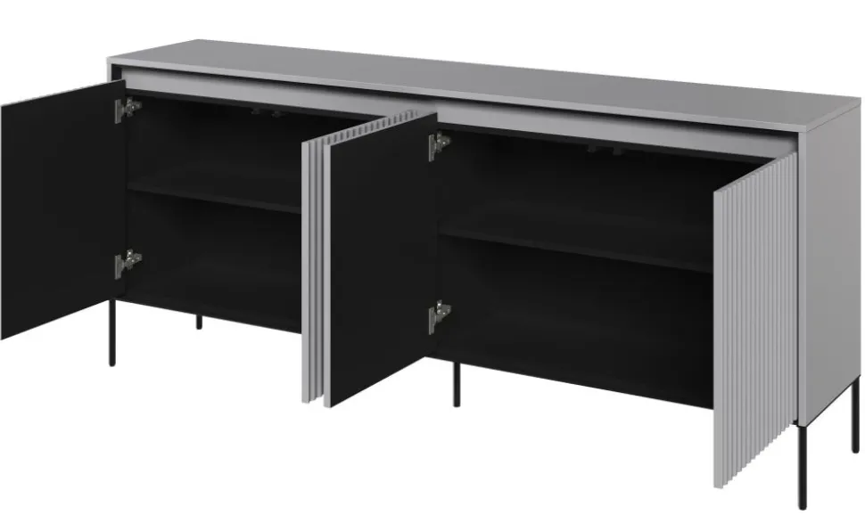 Szeroka ryflowana komoda Lenart Trend TR-04 szara