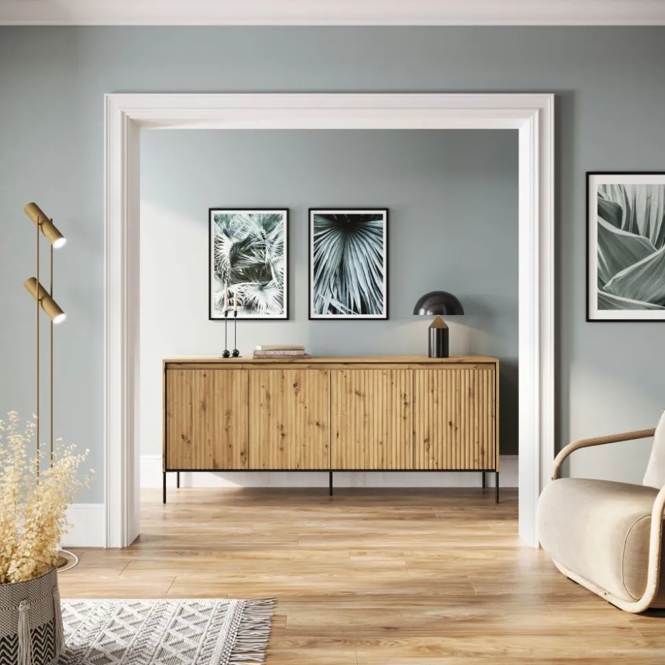 Szeroka ryflowana komoda Lenart Trend TR-04 szara