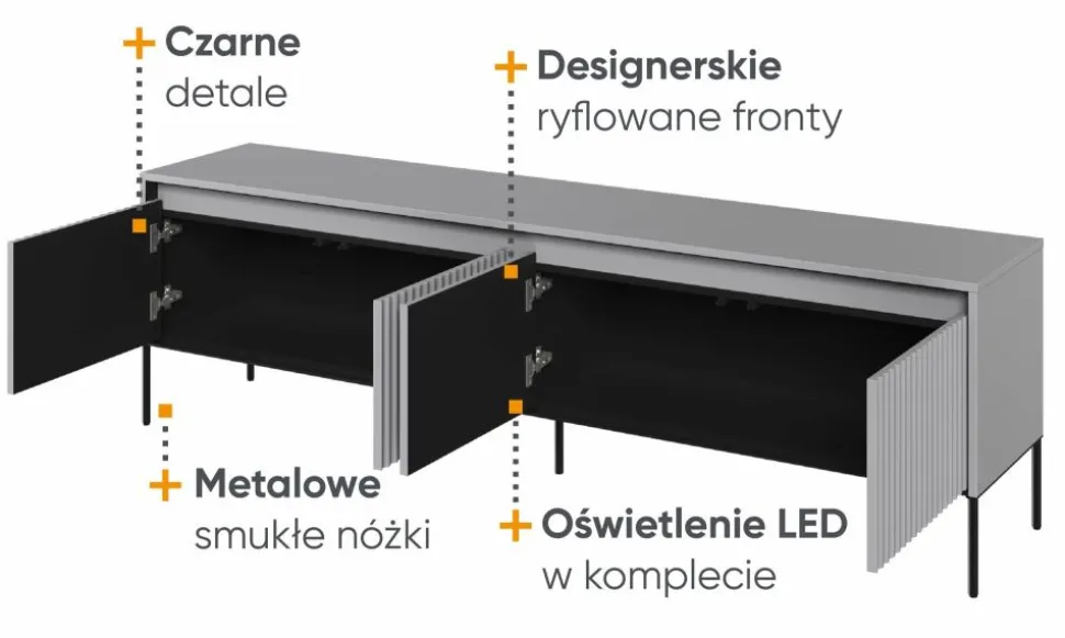 Szeroka ryflowana szafka RTV Lenart Trend TR-06 szara