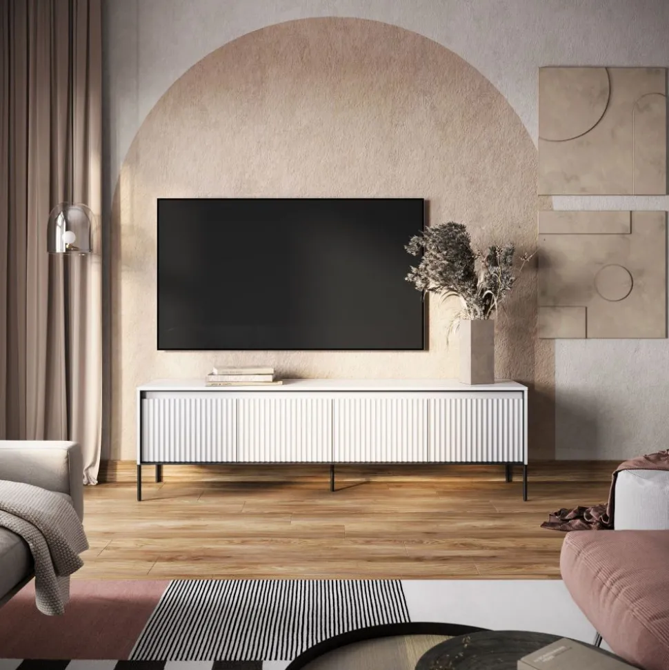 Szeroka ryflowana szafka RTV Lenart Trend TR-06 szara