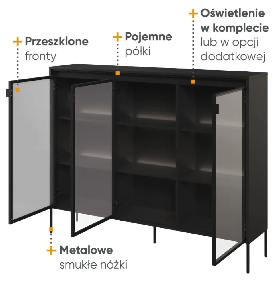 Szeroka witryna loftowa Lenart Trend TR-08 czarna