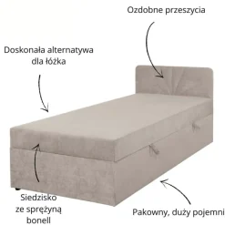 Tapczan z pojemnikiem 90x200 Sun beżowy młodzieżowy