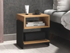 TRIS 01 dąb artisan/czarny - szafka nocna
