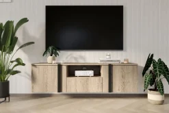 VERICA RTV 150 2D1SZ - dąb biszkoptowy / czarne uchwyty / wisząca