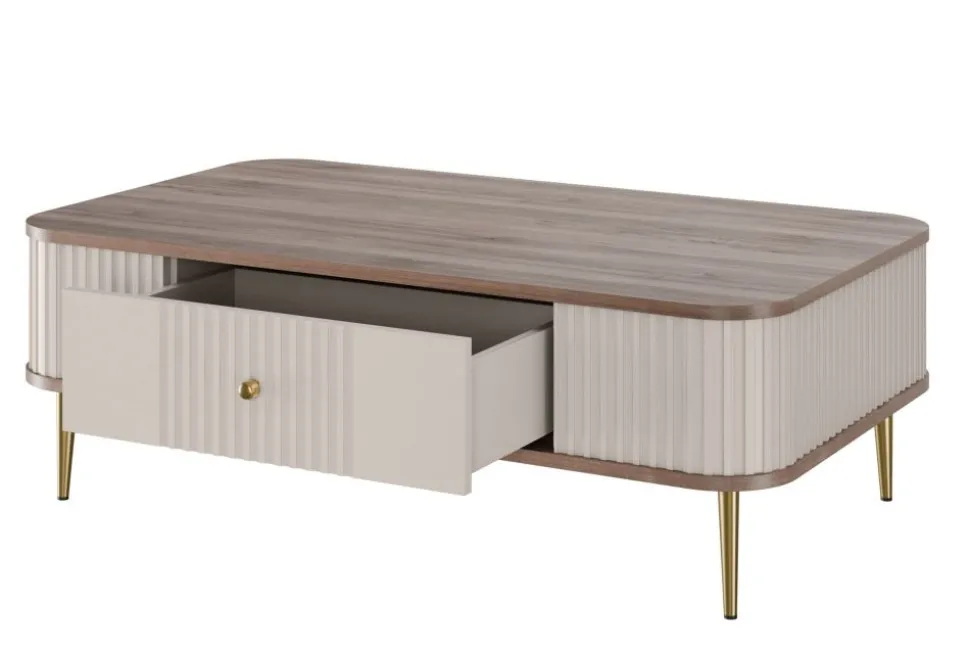VESPER ŁAWA 103 1SZ - cashmere mdf / orzech / złote nogi