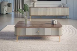 VESPER ŁAWA 103 1SZ - cashmere mdf / orzech / złote nogi