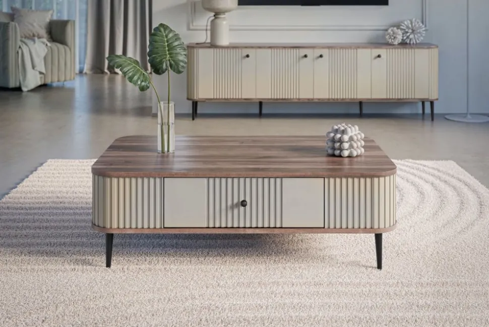 VESPER ŁAWA 103 1SZ - cashmere mdf / orzech / czarne nogi