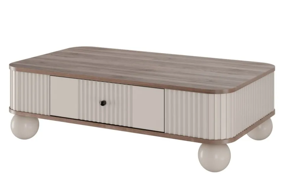 VESPER ŁAWA 103 1SZ - cashmere mdf / orzech / czarne uchwyty / nogi kule
