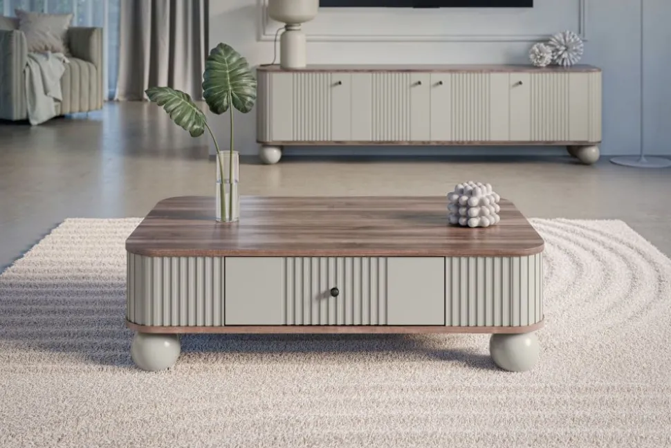 VESPER ŁAWA 103 1SZ - cashmere mdf / orzech / czarne uchwyty / nogi kule