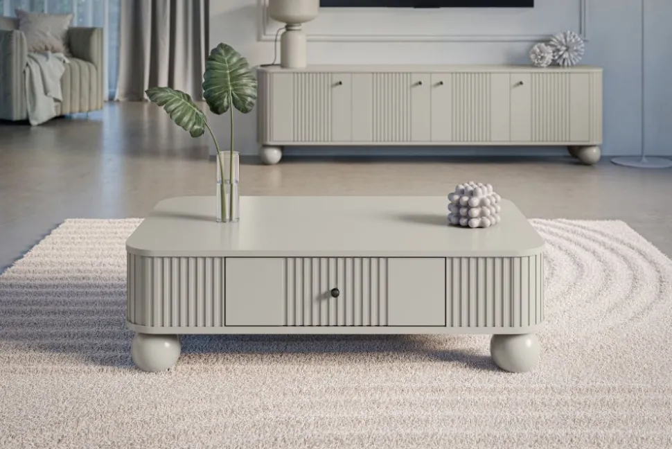 VESPER ŁAWA 103 1SZ - cashmere mdf / cashmere / czarne uchwyty / nogi kule
