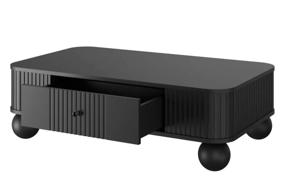 VESPER ŁAWA 103 1SZ - czarny mdf / czarny mdf / czarne uchwyty / nogi kule