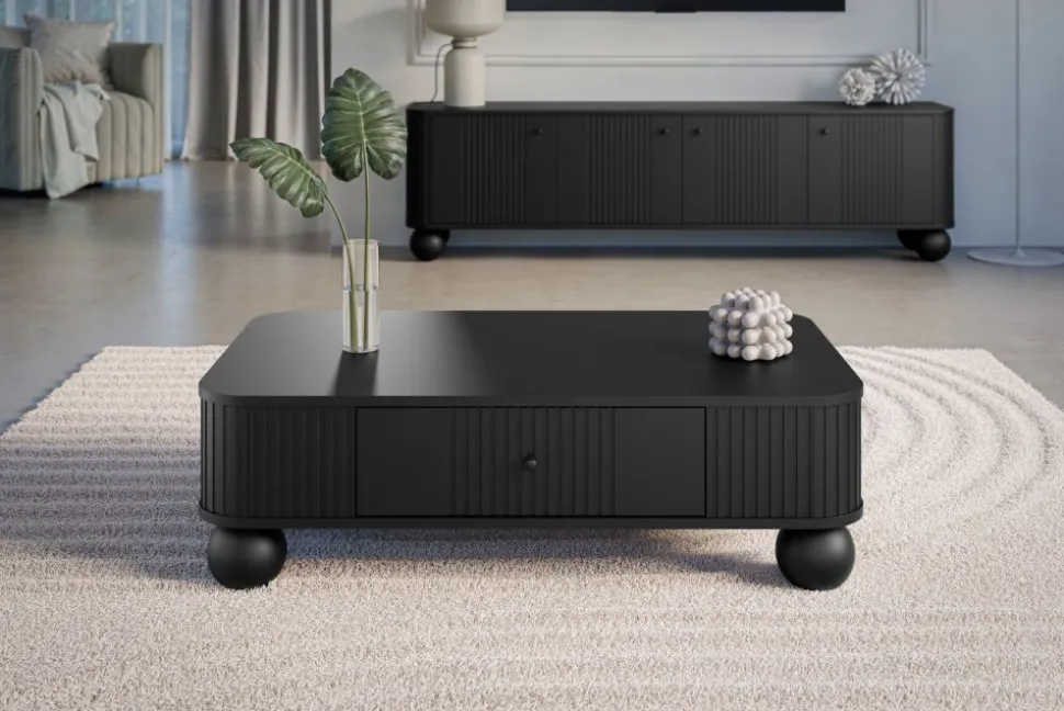 VESPER ŁAWA 103 1SZ - czarny mdf / czarny mdf / czarne uchwyty / nogi kule