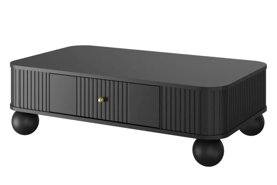 VESPER ŁAWA 103 1SZ - czarny mdf / czarny mdf / złote uchwyty / nogi kule
