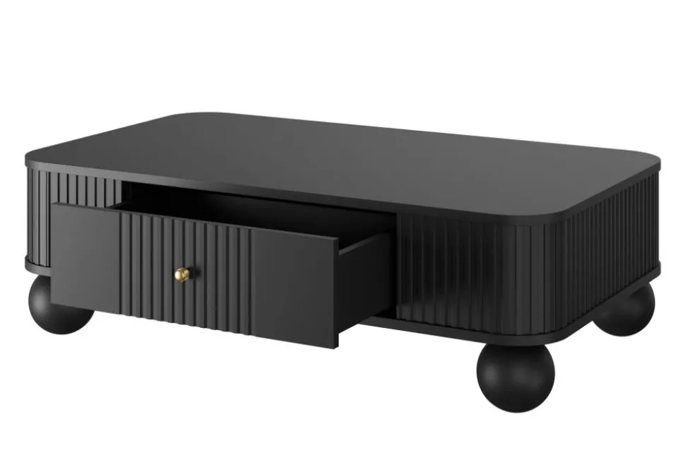 VESPER ŁAWA 103 1SZ - czarny mdf / czarny mdf / złote uchwyty / nogi kule