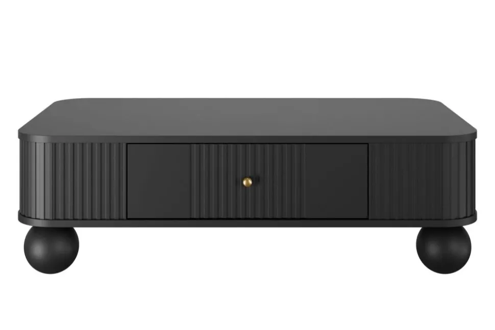 VESPER ŁAWA 103 1SZ - czarny mdf / czarny mdf / złote uchwyty / nogi kule
