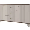 VESPER KOMODA 160 2D3SZ - cashmere mdf / orzech / złote uchwyty / nogi kule