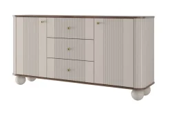 VESPER KOMODA 160 2D3SZ - cashmere mdf / orzech / złote uchwyty / nogi kule