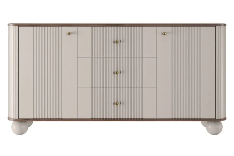 VESPER KOMODA 160 2D3SZ - cashmere mdf / orzech / złote uchwyty / nogi kule