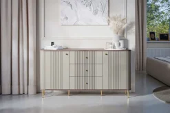 VESPER KOMODA 160 2D3SZ - cashmere mdf / orzech / złote nogi