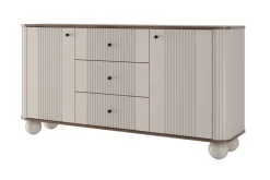 VESPER KOMODA 160 2D3SZ - cashmere mdf / orzech / czarne uchwyty / nogi kule