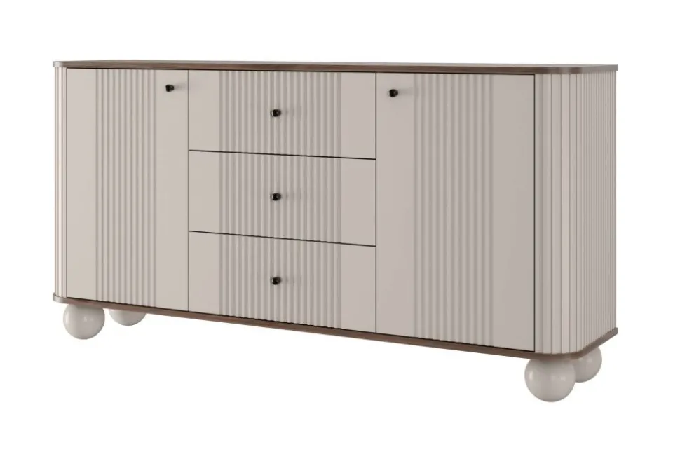 VESPER KOMODA 160 2D3SZ - cashmere mdf / orzech / czarne uchwyty / nogi kule