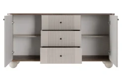 VESPER KOMODA 160 2D3SZ - cashmere mdf / orzech / czarne uchwyty / nogi kule