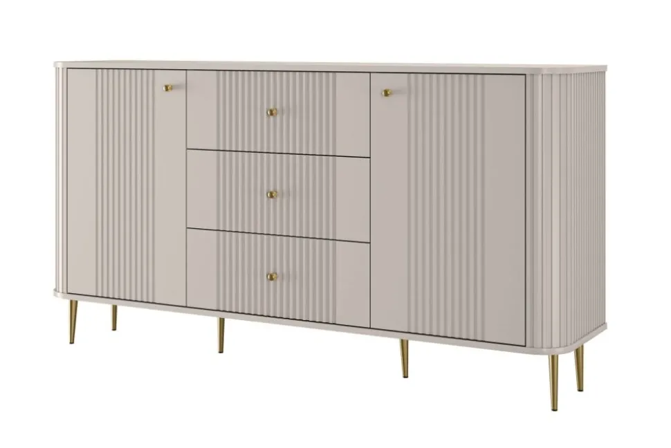VESPER KOMODA 160 2D3SZ - cashmere mdf / cashmere / złote nogi