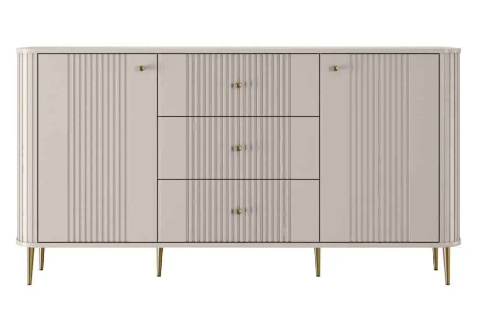 VESPER KOMODA 160 2D3SZ - cashmere mdf / cashmere / złote nogi